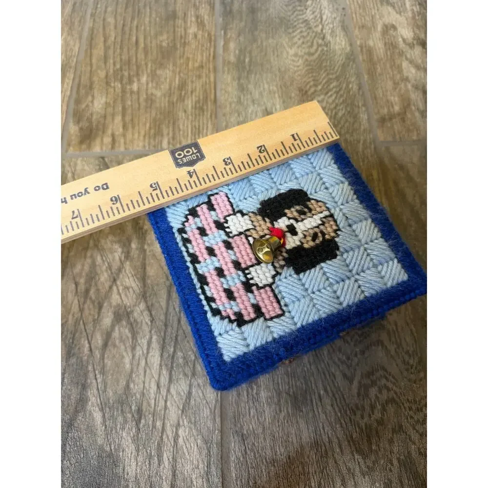 Baby blue dog bone treat Box Holder Cover Cross Stitch Handmade